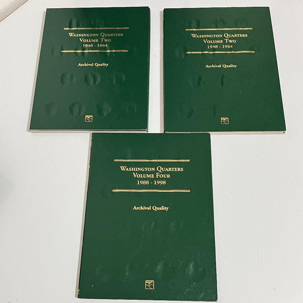 3 COIN FOLDERS FOR U.S WASHINGTON QUARTERS 1948-1964 (2 pcs) & 1988-1998 (1)